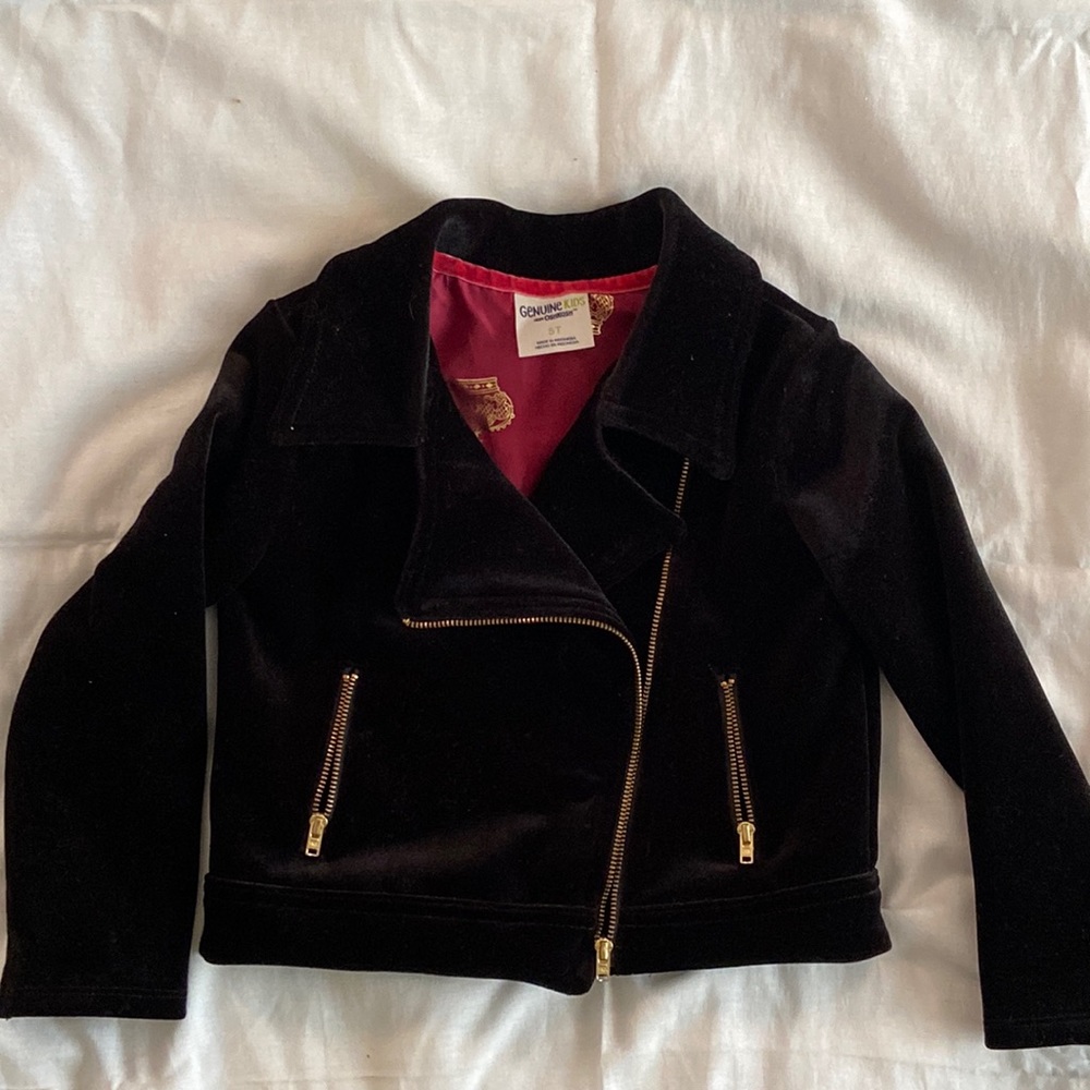 OSHKOSH -Genuine Kids From Oshkosh. Black Velvet Zip-Up Jacket with Gold Zippers